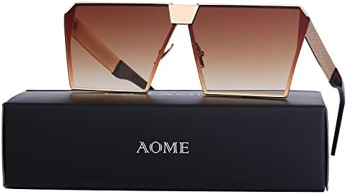 AOME Oversized Flat Top Sunglasses Square Metal Frame Mirrored Sunglasses (Gold&amp;Brown, 2.0)