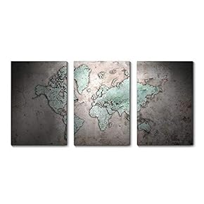 signwin 3 Piece Canvas Wall Art World Map...
