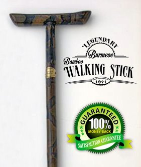Classic Legendary Real Natural Burmese Bamboo Walking | Hiking | Trekking Stick | Cane with a Solid Handle and Anti Slippery Rubber Tip, 36" (90cm) Long, (Disassembles in 2 Parts for Easy Pack & Carry)