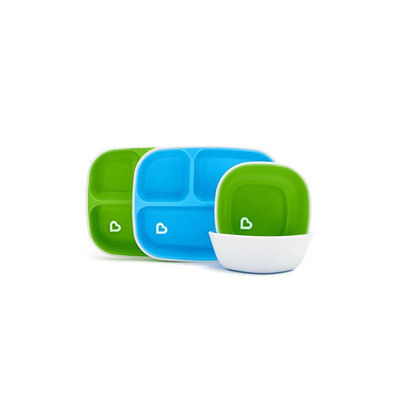 Munchkin® Splash™ 4 Piece Toddler Divided Plate and Bowl Dining Set, Blue/Green