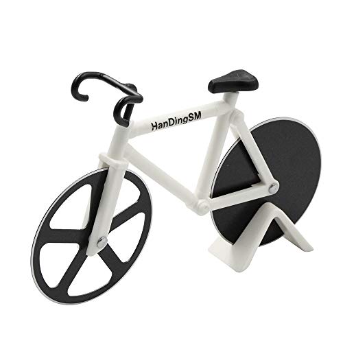 Bicycle Pizza Cutter Wheel,Bike Pizza Slicer Dual Stainless Steel Non-stick Cutting Wheels With a Stand best for Holiday Vacation Housewarming Cool Kitchen Gadget Cool Men's Gift - Thumbnail 3