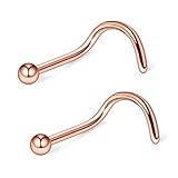 Ruifan 20G(0.8MM) 316L Surgical Steel Curved Nose Stud Ring Twister Screws with 2MM Ball Piercing Jewelry 2PCS - Rose Gold