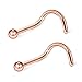 Ruifan 20G(0.8MM) 316L Surgical Steel Curved Nose Stud Ring Twister Screws with 2MM Ball Piercing Jewelry 2PCS - Rose Gold