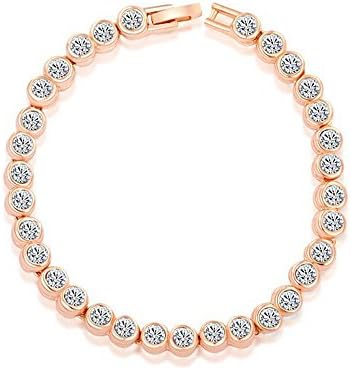Jewelry Ladies Tennis Bracelet Copper 18k Rose Gold Genuine Austrian white Crystals Length 18cm