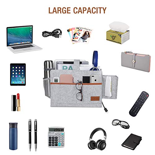 Bivan Bedside Pocket Felt Bedside Caddy Thicken Bedside Hanging Storage Organizer with Tissue Box and Water Bottle Holder, Dorm Bedroom Bed Sofa Storage Bag for Books Pad Phone TV Remote Chargers