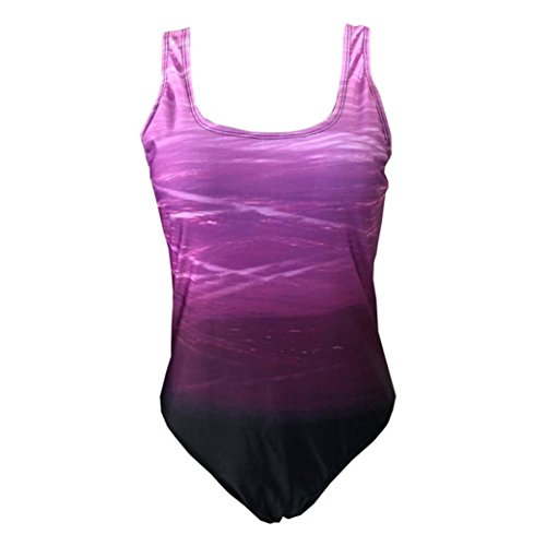 Snowfoller Womens Swimming Costume Geometric Lines Printed Padded Gradient Color Swimsuit Monokini Push Up One-Piece Bikini (M, Purple)