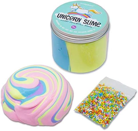 Dot Dash Dot Unicorn Fluffy Slime with rainbow balls | Non toxic EU CERTIFIED | Unicorn gift for girls | Jumbo floam kit for kids and teenagers | Stress relief anxiety fidget toy | 4 COLOUR