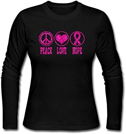 Womens Breast Cancer Awareness Peace Love Hope Cotton Athletic Long-Sleeve T-Shirts Crew-Neck