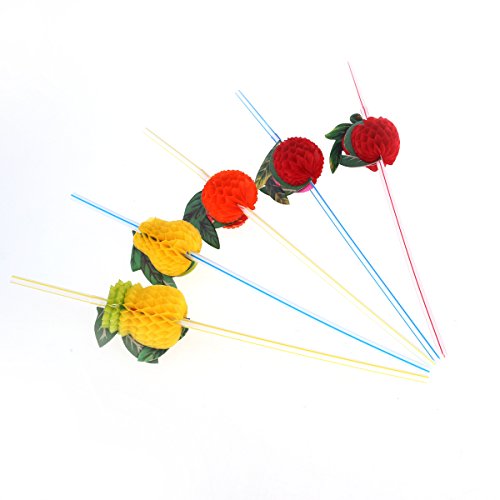 DINGJIN 162 Pieces Party Drinking Straws Umbrella Flamingo Fruit Drinking Straws for Luau Parties,Island Themed Party,Bars,Kitchen Supplies,Restaurants - Thumbnail 5
