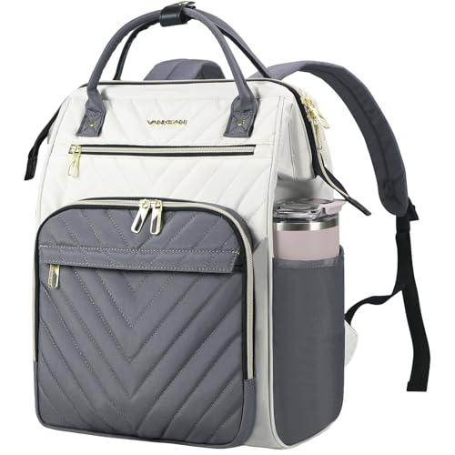 VANKEAN 15.6 Zoll Laptop-Rucksack für Damen – Herren,Beige-Grau