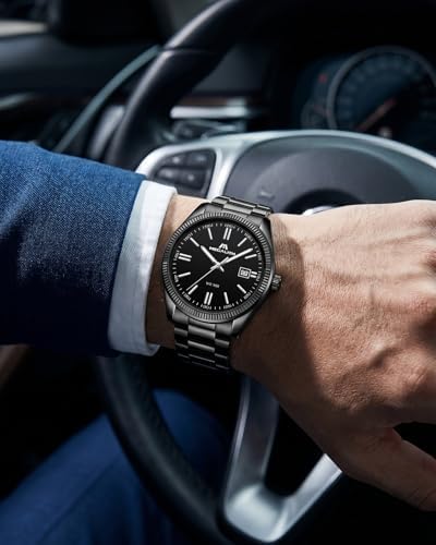 Reloj Hombre Acero Negocios: Analogico Formal Relojes con Fecha Luminosa - Regalo para Business Hombre Aniversario Cumpleaños Día del Padre - Negro