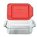 8-Inch Square Baking Dish with Red Plastic Lid, Brownies Pan - Includes Bamboo Hot Pad by Andalus