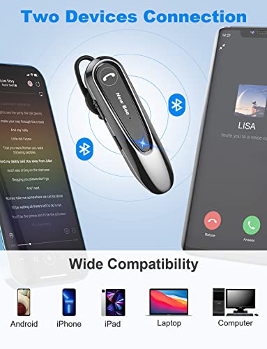 New Bee Auricular Bluetooth Micrófono con Cancelación de Ruido Auriculares inalámbricos Manos Libres CVC 8.0 Mono Bluetooth Headset para iPhone Android Conducción Casa y Oficina