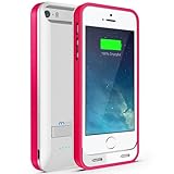 Maxboost Atomic S External Protective iPhone 5S Battery Case / iPhone 5 Battery Case with Built-in Kickstand - White / Pink (Apple MFI Certified, Fits All Versions of iPhone 5 / 5S - Lightning Connector Output, MicroUSB Input ) [100% Compatible with iPhone 5 / 5S on iOS 7.0+ , Strengthened MicroUSB Input Port, No Signal Reduction]