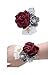 Flonding Rose Wedding Wrist Corsage and Boutonniere Set Party Prom Hand Ribbon Flower Suit Decor (Wine Red)