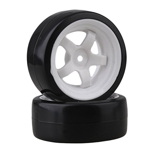 BQLZR 5 Spoke White Wheel Rim & Tyre Tires White+Black for RC 1:10 Drift Car & On Road Car Pack Of 4