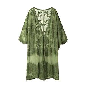 Women’s Lace Cardigan Floral Open Stitch Crochet Vest Beach Wear Cover Up Kimono with Half Sleeves