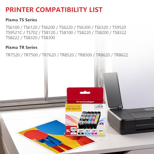 PGI-280XL/CLI-281XL Compatible Ink Cartridge Replacement for Canon Ink 280 and 281 Cartridge TR7520 TR8520 TR8500 TR8600 TR8620 TS6120 TS6220 TS9120 (5 Value Pack)