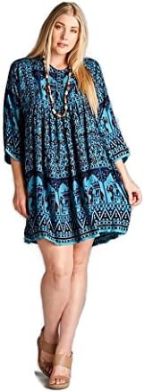 Velzera Boho Chic India Tunic Dress Plus Size (1X, Blue )