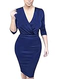 VfEmage Womens Celebrity Sexy Deep V Ruched High Waist Bodycon Pencil Dress