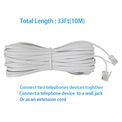 Telephone Landline Cord Phone Cord(10M 32Ft) Telephone Line Extension Cord Cable Wire Male to Male RJ11 6P4C Plug Landline Telephone Fax Machine (2 Pack,White) - Thumbnail 2