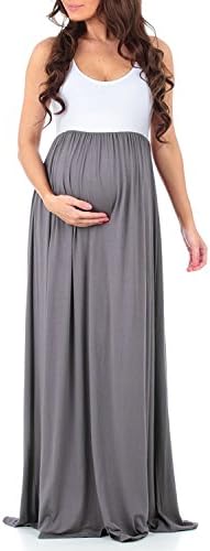 Trancylight Women Casual Sleeveless Color Block Maternity Dresses Stretch Maxi Tank Dresses (Dark Gray, L)
