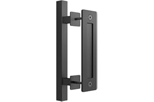 Yahpetes Sliding Barn Door Handles 12 Inch Heavy Duty Steel Gate Pull Handle Black Flush Square Base Handle Pull for Gate, Garage, Sheds (Square Tube Handle, 1 Pcs)