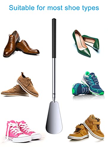 BAOLIDA Schuhlöffel,Schuhanzieher Tragbarer Einziehbarer Schuhlöffel Lang aus Edelstahl mit Bequemem Griff für Herren&Damen& Kinder&Senioren&Schwangere Frau&Behindert(30.5-65 cm)
