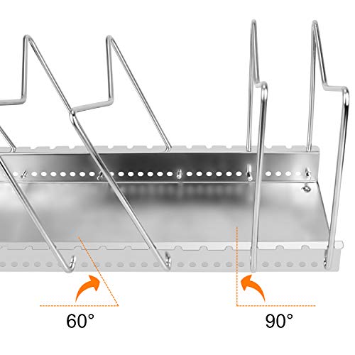 Stainless Steel Dish Rack Kitchen Pot Pan Lid Cutting Board Adjustable Organizer Holder with Drain Tray for Cabinet and Pantry Storage Organization, 6 Compartments - Thumbnail 3