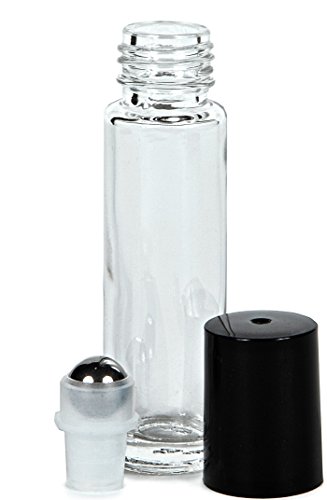 Vivaplex, 24, Clear, 10 ml Glass Roll-on Bottles with Stainless Steel Roller Balls. 3 - 3 ml Droppers included