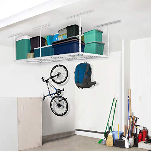 FLEXIMOUNTS 4x8 Overhead Garage Storage Rack w/Hooks Adjustable Ceiling