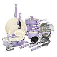 GreenLife Soft Grip Healthy Ceramic Nonstick, 16 Piece Cookware Pots and Pans Set, PFAS-Free, Dishwasher Safe, Lavender GreenLife Soft Grip Healthy Ceramic Nonstick, 16 Piece Cookware Pots and Pans Set, PFAS-Free, Dishwasher Safe, Lavender