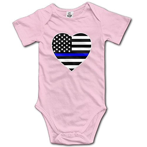 BRIGHT JUNAY Police Thin Blue Line American Flag Unisex Baby Stylish Romper Short Sleeve Bodysuit Outfits Pink