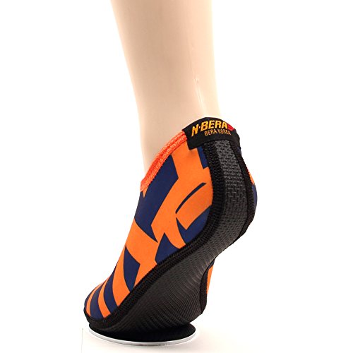 WOWFOOT Barefoot Water Skin Shoes Socks Women Men Flexible Swim Shoe Beach Aqua Surf Pool Yoga Exercise (7-1.L(W:7-8, M:6-7), Orange(Pattern)) - Thumbnail 2