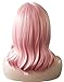 ANESHE 14 Inches Women Girls Short Pink Wavy Wig Curly Synthetic Hair Wig With Air Bangs (Pink)