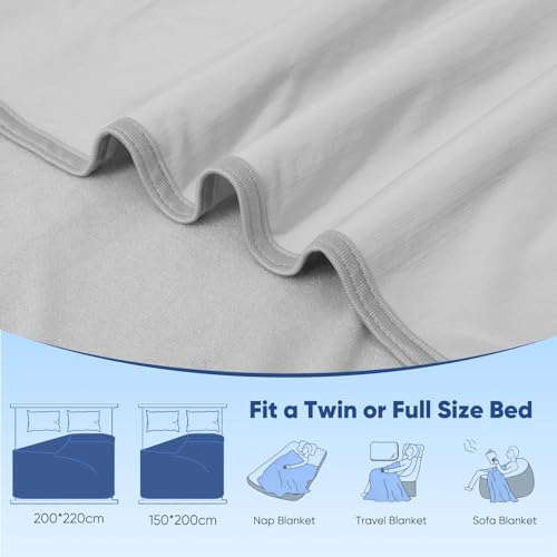 Elegear 200x220cm Bamboo Cooling Blanket for Night Sweats, Q-Max 0.4 Summer Cool Fiber Throw for Bed Sofa Chair Travel Adult Kid Hot Sleeper, Breathable, Comfort, Lightweight, Double/King Size, Gray