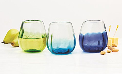 Amici Home, A7MCR060S4R Rosa Collection Stemless Wine Glass, Cobalt, Recycled, Mexican Artisan Handmade Glassware, Set of 4, 16 Ounces