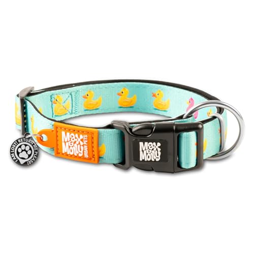 Max & Molly Urban Pets Smart ID Collar - Ducklings - S (11-18) for Dogs - Small Breeds - Contains GOTCHA! Pendant with QR Code - Neoprene, Polyester
