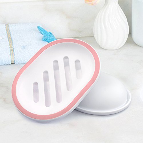 Bligli Durable Draining Soap Dish, Soap Case Bar Soap Holder with Drain for Sinks and Baths, Drain Well, Keep Soap Dry and Clean,Pink and White, 2 Pack