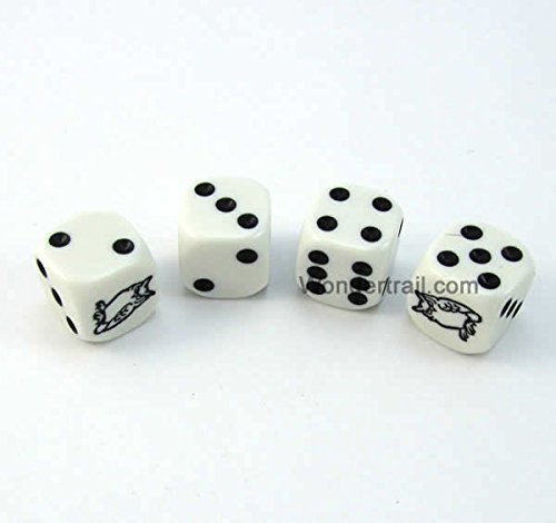 WKP18705E4 Owl Dice White Opaque with Black Pips D6 16mm (5/8in) Set of 4 Dice Koplow Games