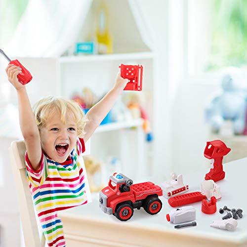 BeebeeRun Take Apart Toys 2 in 1 Fire Truck Toy Sets,Converts to Remote