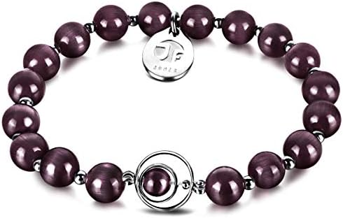 Blessing Gem Beaded Bracelet, 8mm Cat Eye Stone Beads Bracelet Handmade Rounds Healing Crystal Gemstone Beads Jewelry Elastic Stretch Charm Bracelets Gift for Women Men Girls