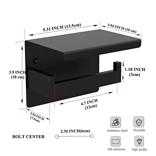 WEKIS Matte Black Toilet Paper Holder with Shelf, Self Adhesive or Wall