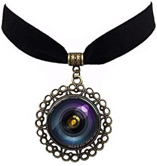 Camera Lens Black Velvet Necklace Round Pendants Glass Cabochon Picture Choker Jewelry (3)