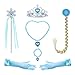 Snow Queen Ice Princess Elsa Costume Generic Dresses Dress Up with Long Braid and Tiara Accessories for Girls Birthday Party Size 5t 6t 6(L) (5~6 Years)