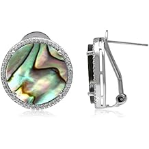 Silvershake 15MM Round Disc Shape Stone White Gold Plated 925 Sterling Silver Omega Clip Earrings
