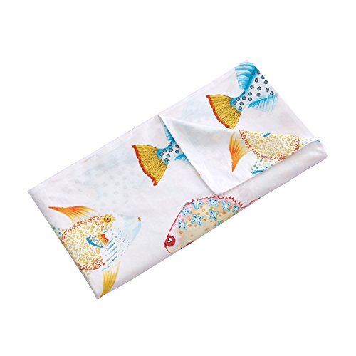 Fishes Duvet Cover Set, 100% Cotton Bedding, Tropical Ocean Coastal Fishes Pattern Printed on White, with Zipper Closure (3pcs, Queen Size)