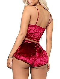 Conjunto de pijama de 2 piezas de terciopelo sexy para mujer con tirantes y pantalones cortos