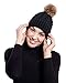 Simplicity Hats for Women Fashionable Winter Beanie Hat for Women Hand Knit Faux Fur Pompoms Black Beanie