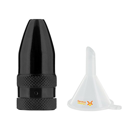 Posh Premium Black Metal Snuff Bullet (Anodized Aluminum) Holds 5g w HumanFriendly Micro Funnel - Twist Nasal Sniffer